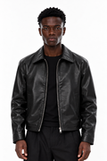 Black Boxy Fit Leather Jacket