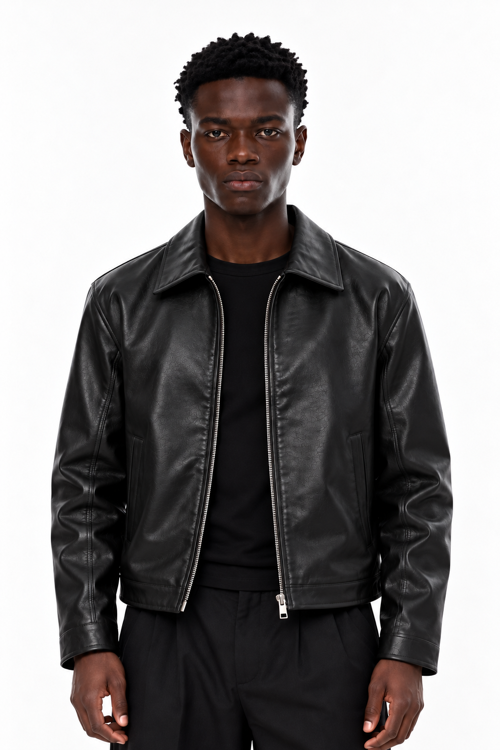 Black Boxy Fit Leather Jacket