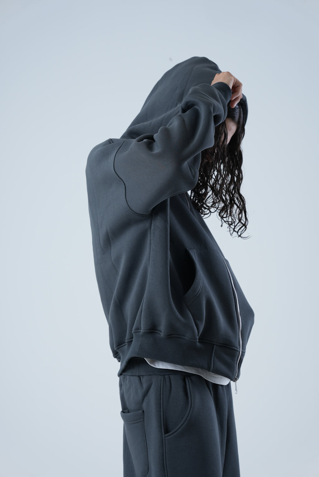 GRAY FULL ZIP UP SET