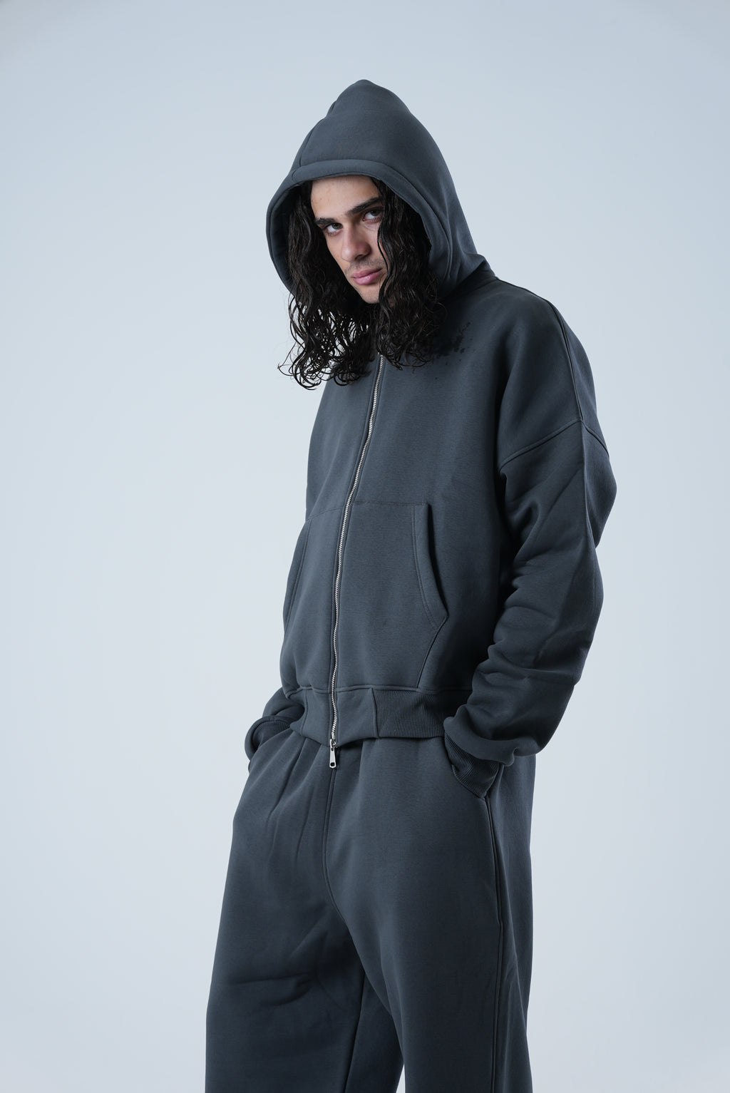 GRAY FULL ZIP UP SET