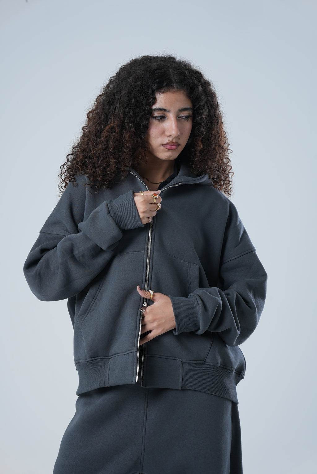 GRAY FULL ZIP UP SET