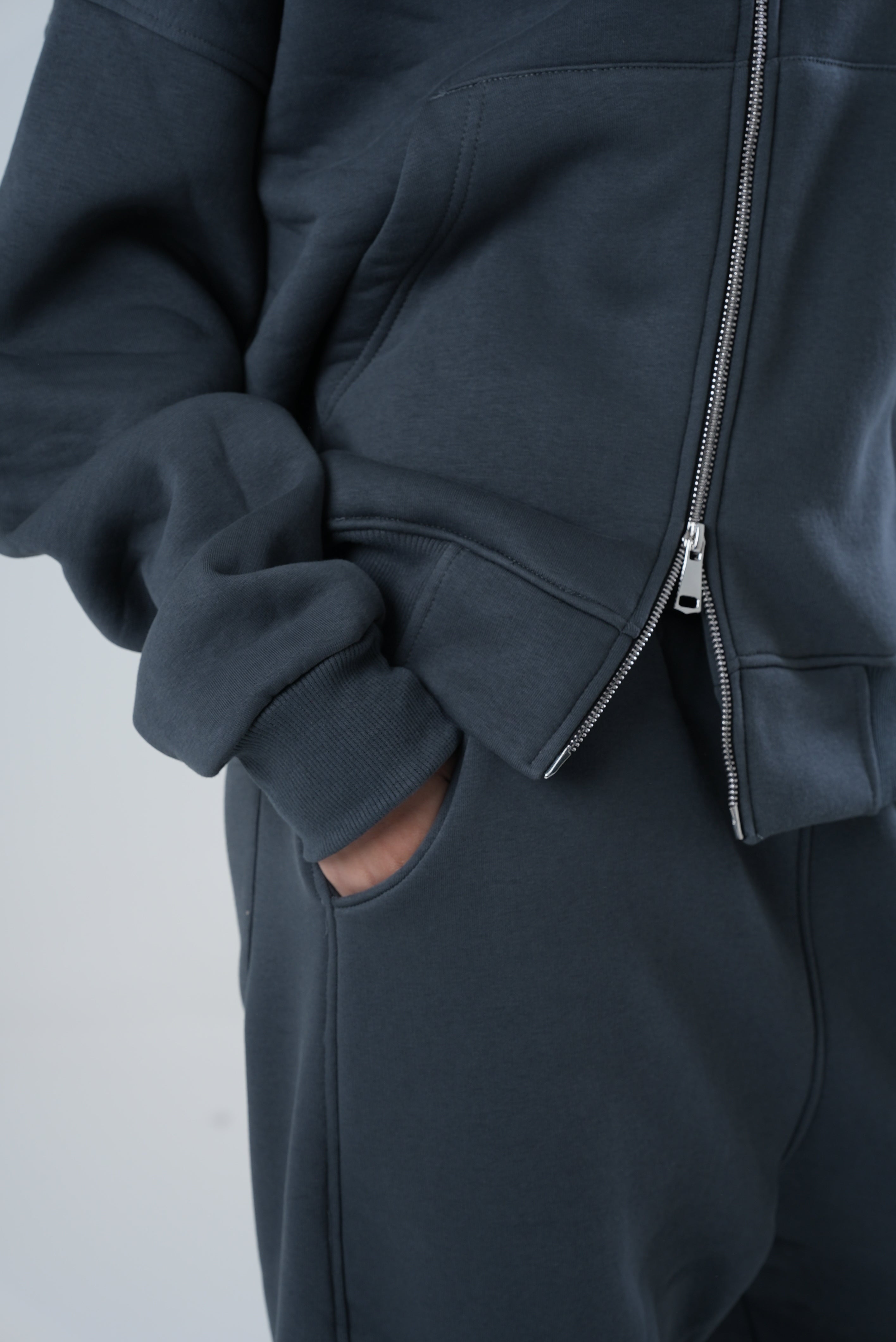 GRAY FULL ZIP UP SET