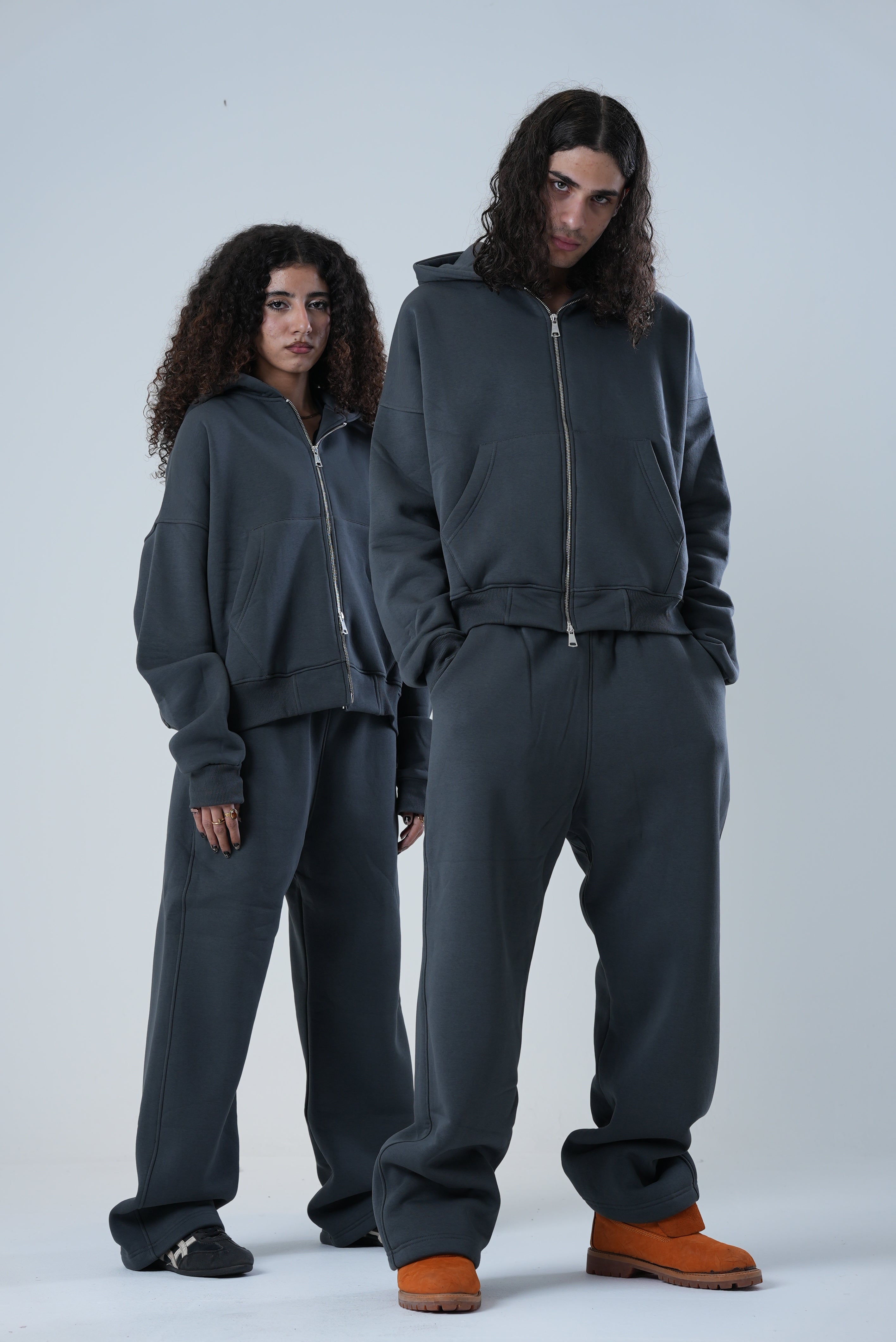 GRAY FULL ZIP UP SET