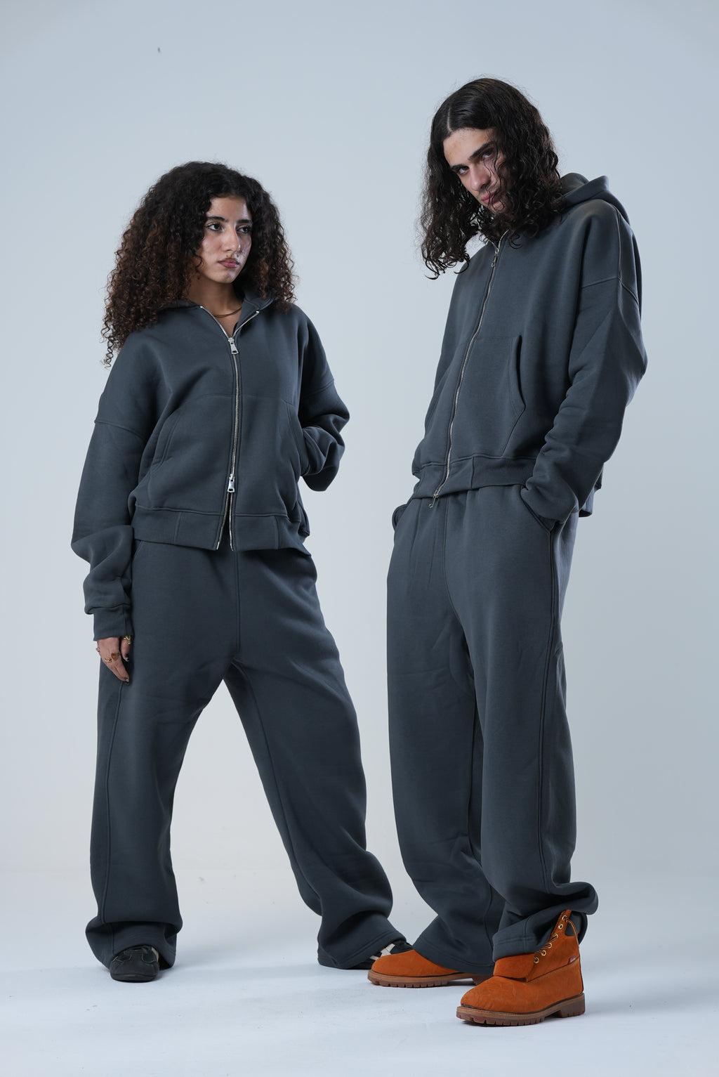 GRAY FULL ZIP UP SET