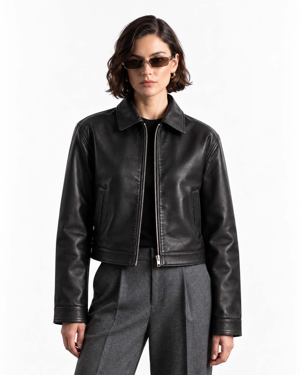 Black Boxy Fit Leather Jacket
