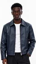 Navy Boxy Fit Leather Jacket