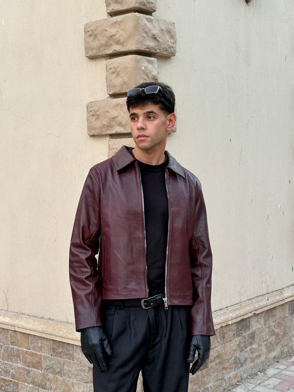 Burgundy Boxy Fit Leather Jacket