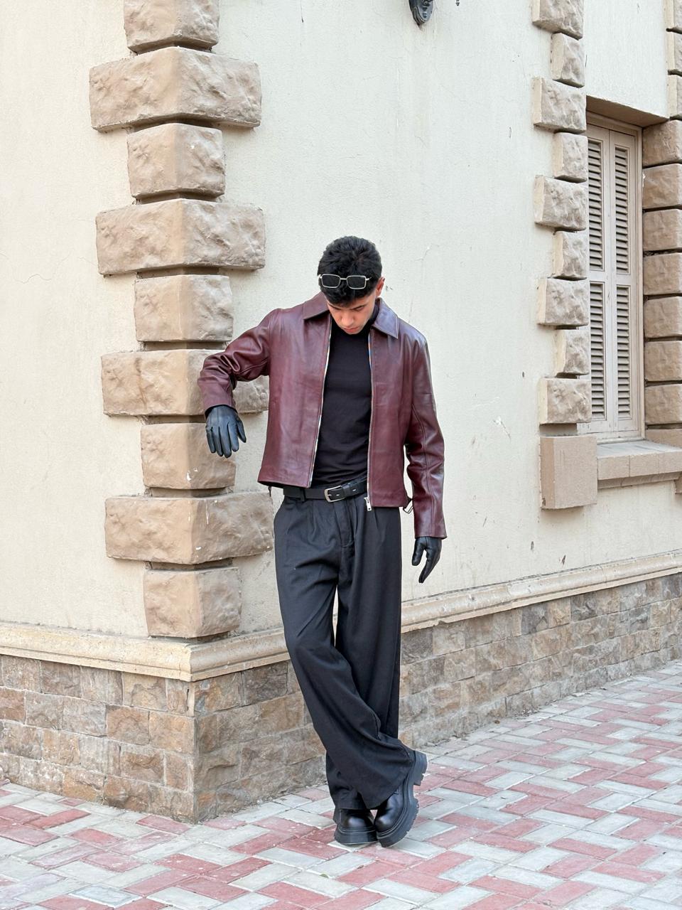 Burgundy Boxy Fit Leather Jacket