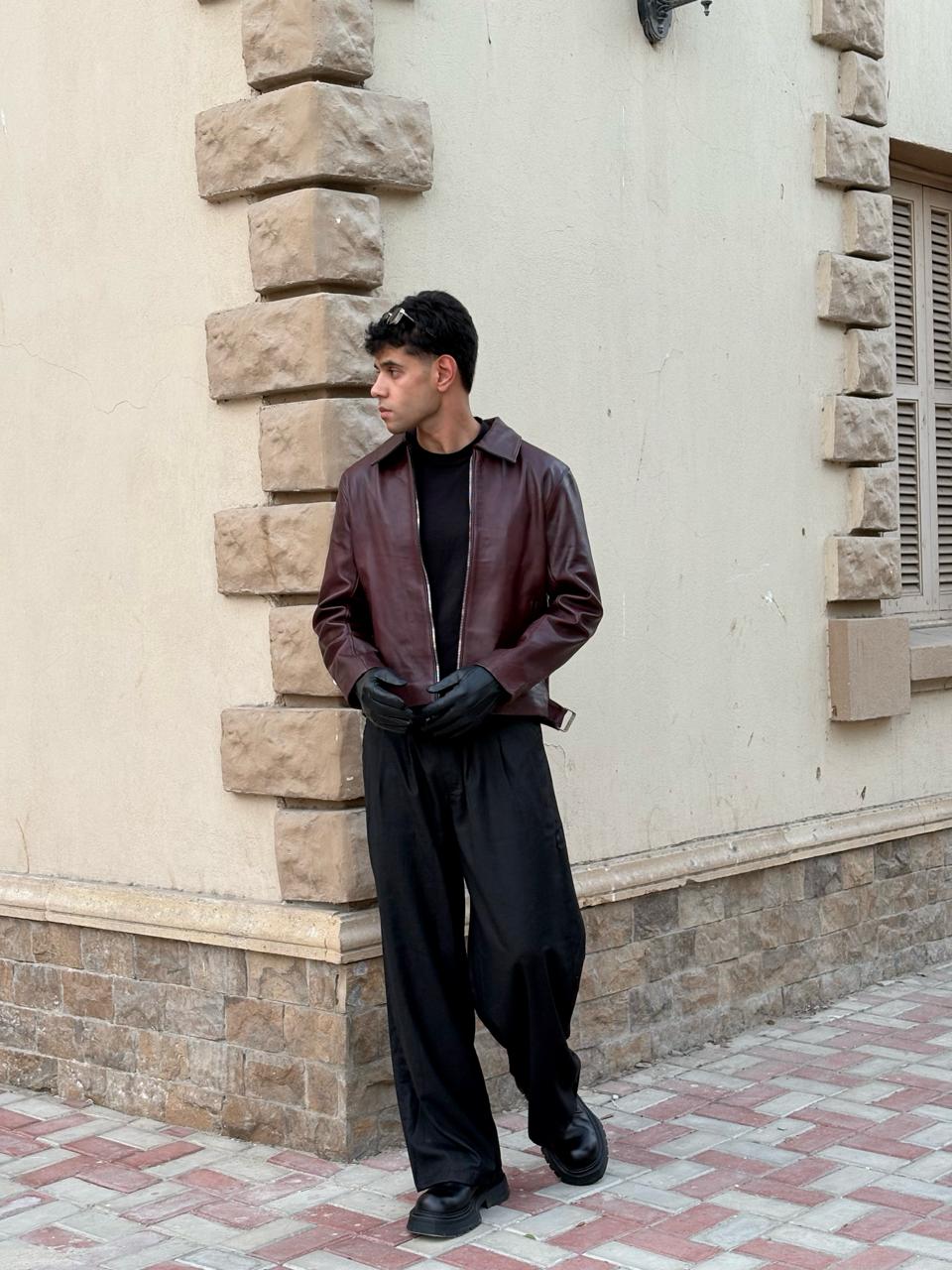 Burgundy Boxy Fit Leather Jacket