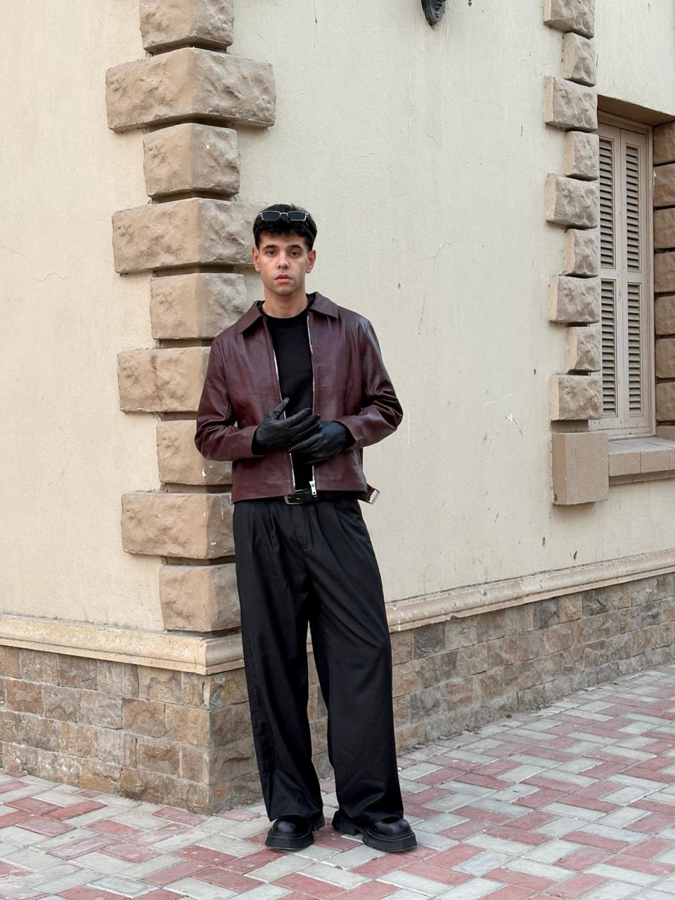 Burgundy Boxy Fit Leather Jacket