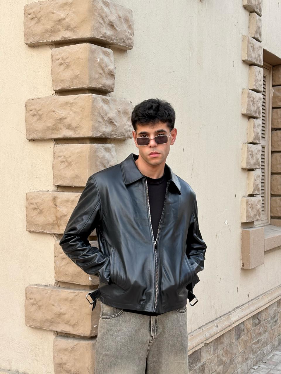 Black Boxy Fit Leather Jacket