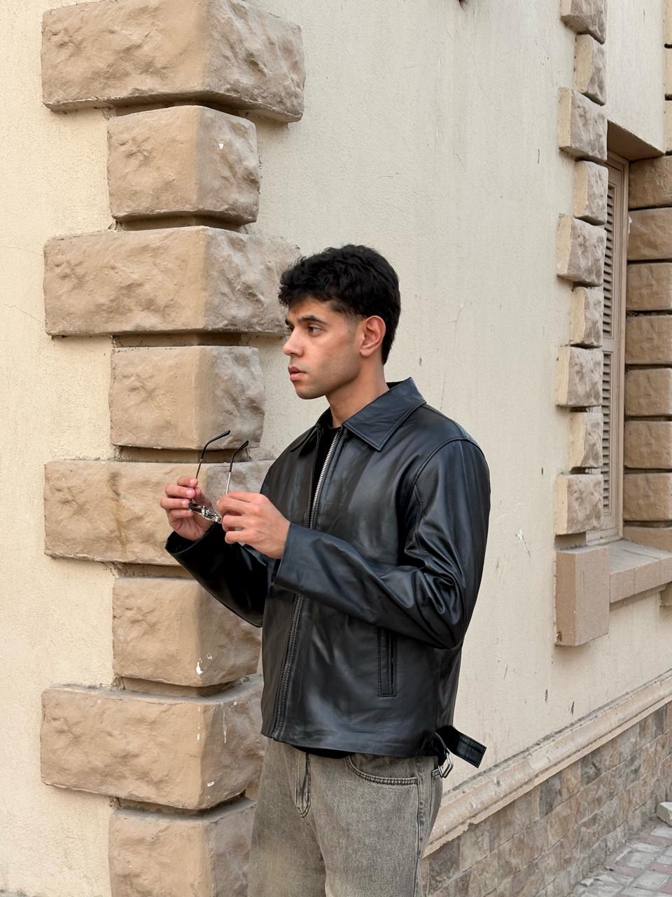 Black Boxy Fit Leather Jacket