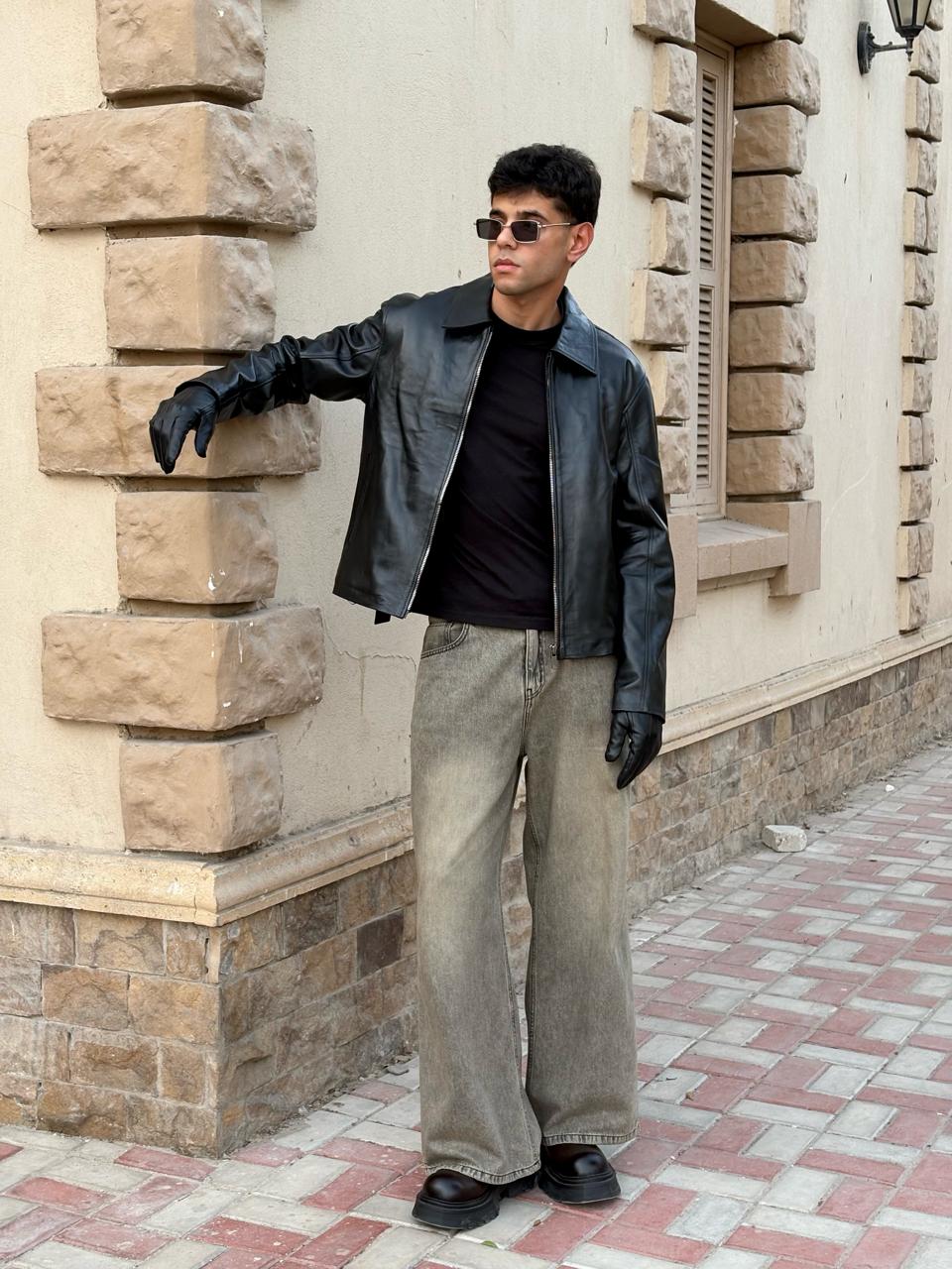 Black Boxy Fit Leather Jacket