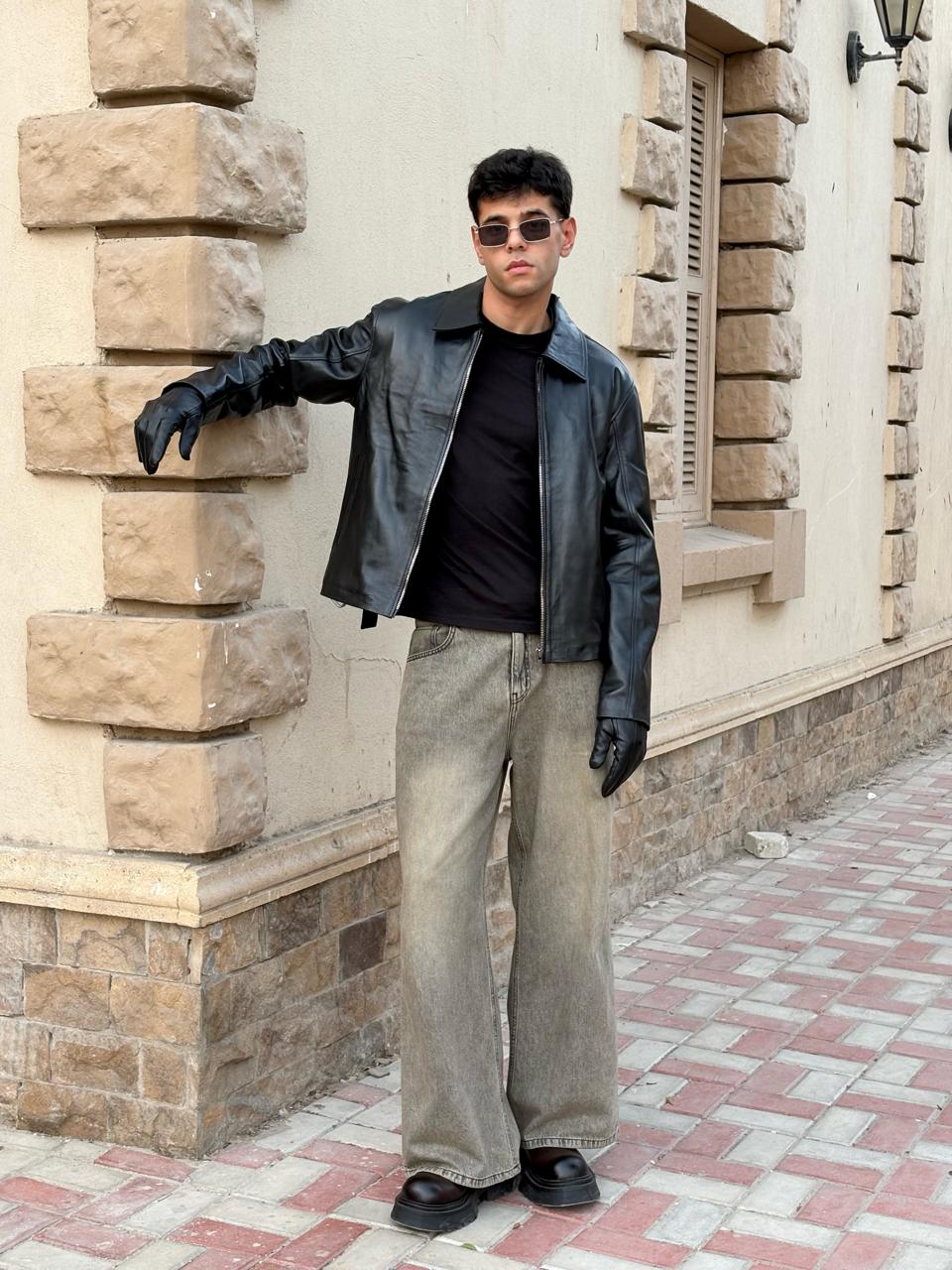 Black Boxy Fit Leather Jacket