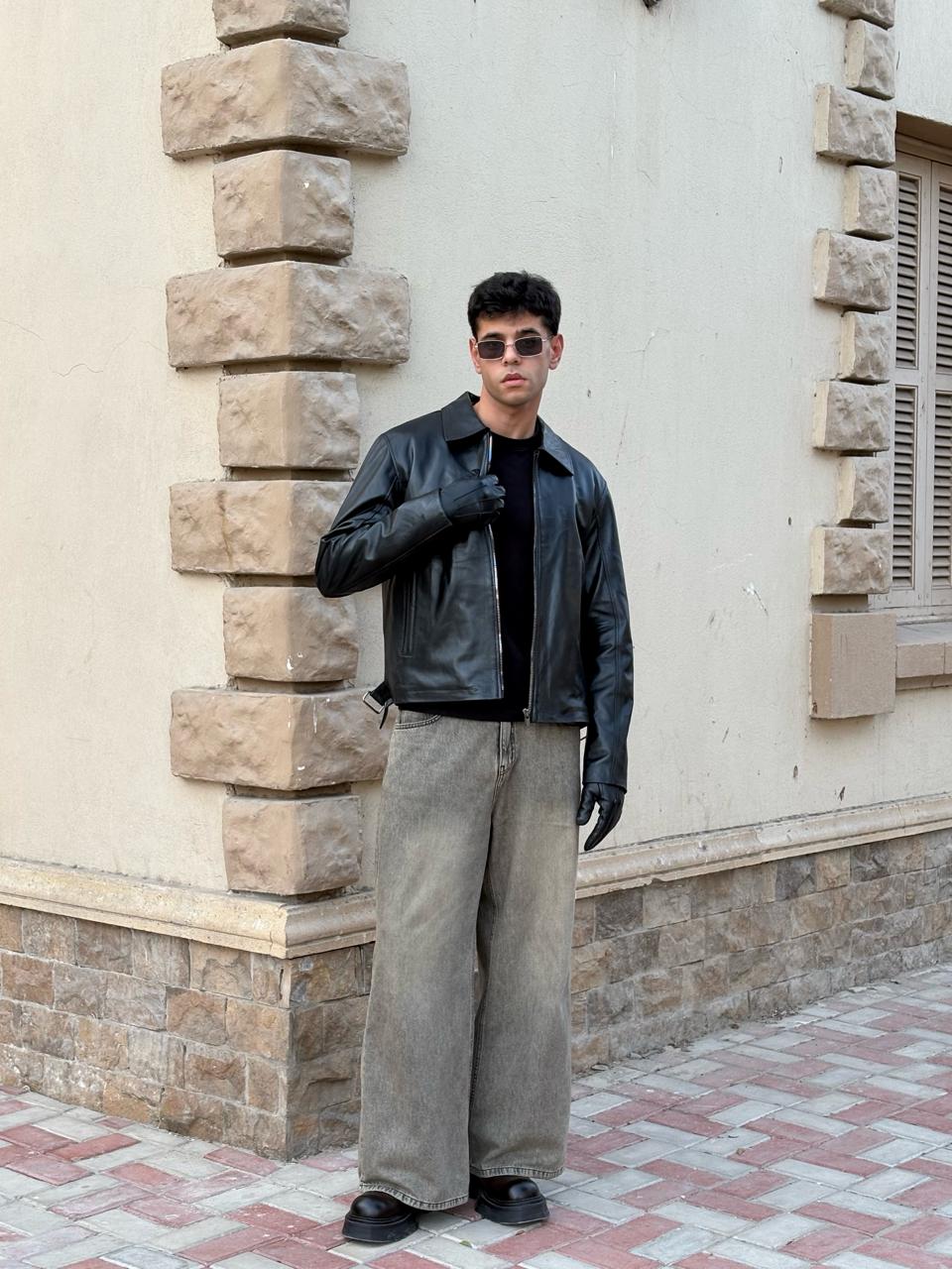 Black Boxy Fit Leather Jacket